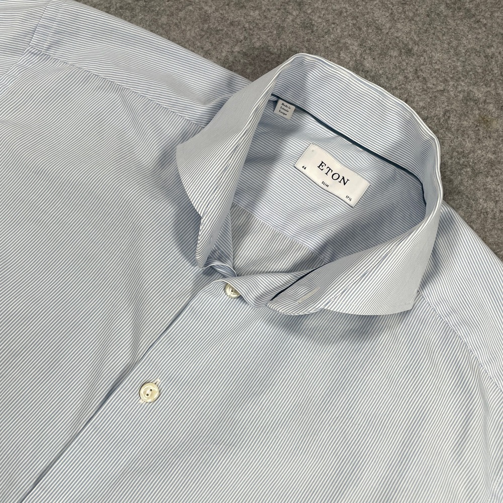 ETON Mens Button Down Shirt 17.5 Blue Micro Stripe Slim Fit Spread Collar